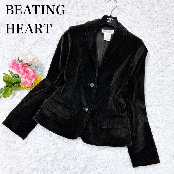 ■ BEATING HEART ビーティングハート イタリア製 テーラード ジャケット コットン 綿 ストライプ 濃茶 ブラウン サイズ1 Sレディース