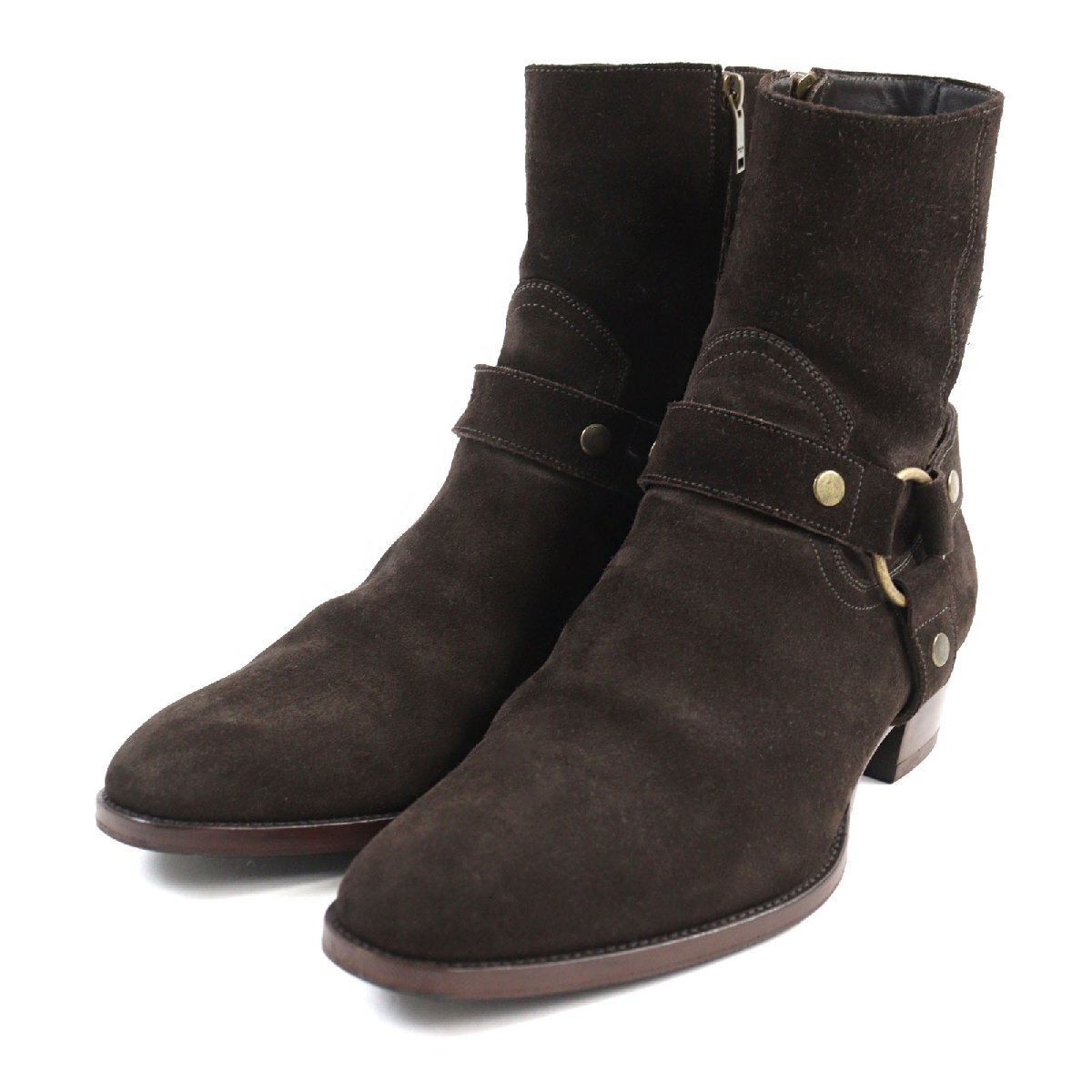 美品○SAINT LAURENT PARIS サンローランパリ 528479 ウィアット ハーネス ロゴ入 ウェスタンステッチ スウェードレザー リングブーツ 41