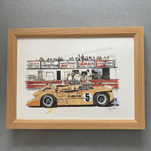 ●額装品 BOW 池田和弘 マクラーレンM8 貴重イラスト B5サイズ額入り ポスター風 アートフレーム 送料無料 B60