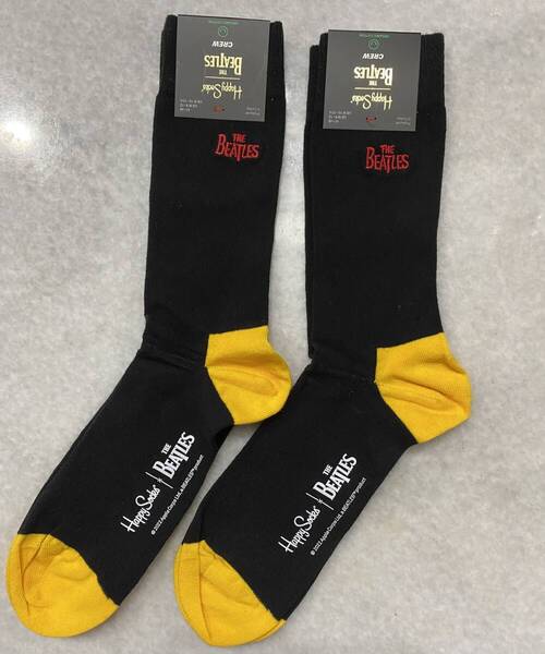 靴下 ハッピーソックス ビートルズ 2足セット Happy Socks The Beatles 新品 サイズ 26~29.5cm 黒 黄色 赤刺繍 ワンポイント メンズ