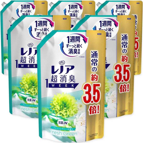 【まとめ売り】レノア 超消臭1WEEK 柔軟剤 フレッシュグリーン 詰め替え 1390mL(約3.5倍)×6袋