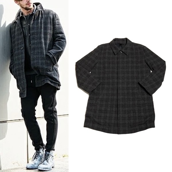 一度着7.2万 22AW wjk check soutien collar ステンカラー コート AKM 1piu1uguale3 ジュンハシモト