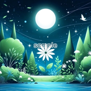 A3 350dpi 水草森景色 オリジナル絵イラスト著作権フリー画像素材 60P Water herb forest scenery Original picture image material