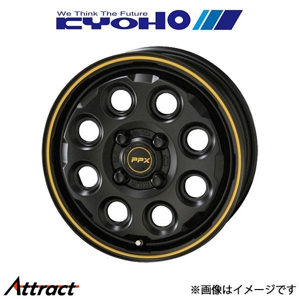 共豊 アルミホイール 4本 PPX Mil:8 ムーヴ LA150S/LA160S(14×4.5J 4-100 INSET45 セミグロスブラック/イエローライン)KYOHO