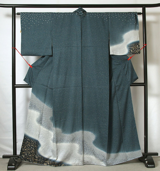 ■7567■ 蒔き糊に鹿の子暈し 金彩訪問着 美品