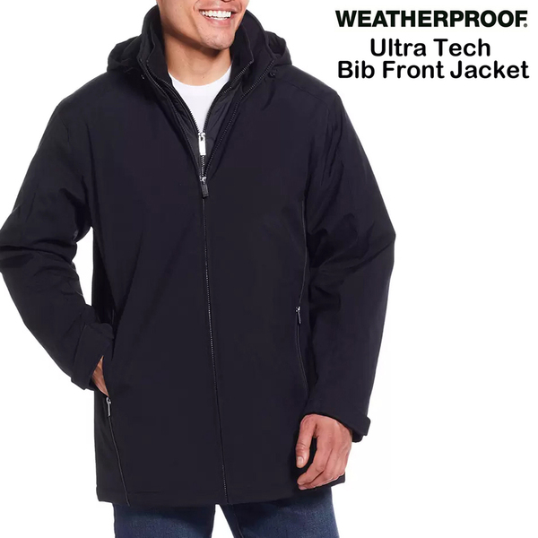 新品 M ★ コストコ Weatherproof ウェザープルーフ メンズ ストレッチ 中綿 ジャケット ブラック ウルトラテック ビブ付き フード付き