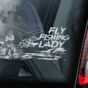◆フライフィッシングレディ フライフィッシング フライ 釣り 川釣り@外張り カーステッカー シール22×10cm@カー ステッカー@B2 3894
