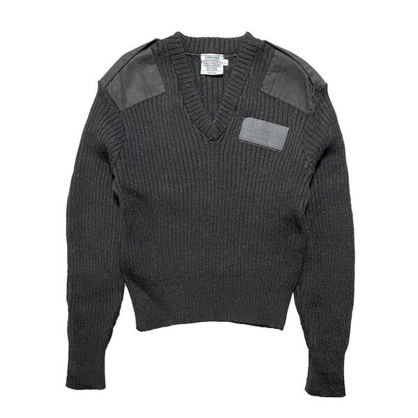 古着 USA製 SCHARF&BREIT ミリタリー ウールニット Vネック コマンド セーター レディースL ブラック 黒色 BJ0828
