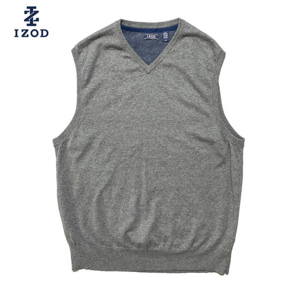 USA 古着 IZOD アイゾッド コットン/アクリル ニットベスト メンズL チャコールグレー 無地 BI0112