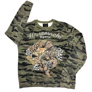 Lサイズ bershka スウェット ドラゴン 迷彩 ドクロ 龍 ガイコツ 金 竜 プリント 長袖 トレーナー