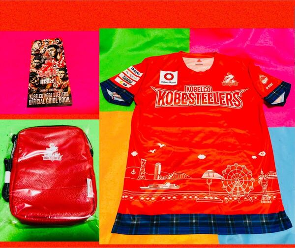 4点セット/神戸スティーラーズ/シーズンTシャツ( L L)/ショルダーポーチ/ガイドブック/ステッカー/リーグワン/具山中レタリック