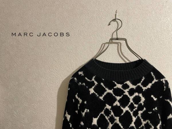 ◯ MARC JACOBS ダブルフェイス クラック ニット / マークジェイコブス ウール ブラック 黒 白 S Ladies #Sirchive