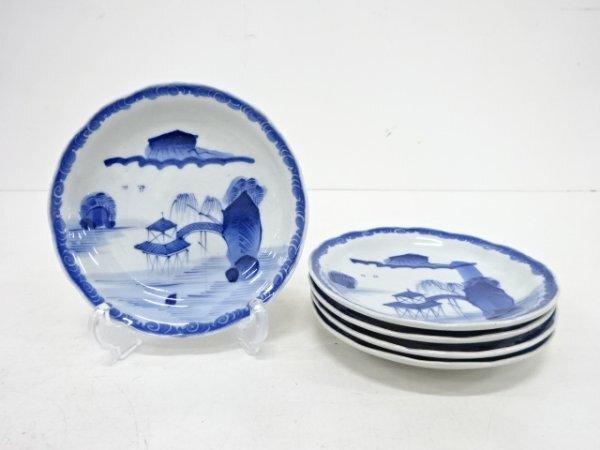ys7206503; 宗sou 古伊万里 染付 山水五寸皿5客揃【道】
