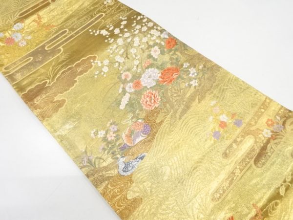 ys7228203; 宗sou 本金 鴛鴦に草花模様織り出し袋帯【着】