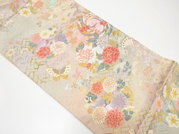 ys7229779; 宗sou 桧垣に蝶・花丸模様織り出し袋帯【着】