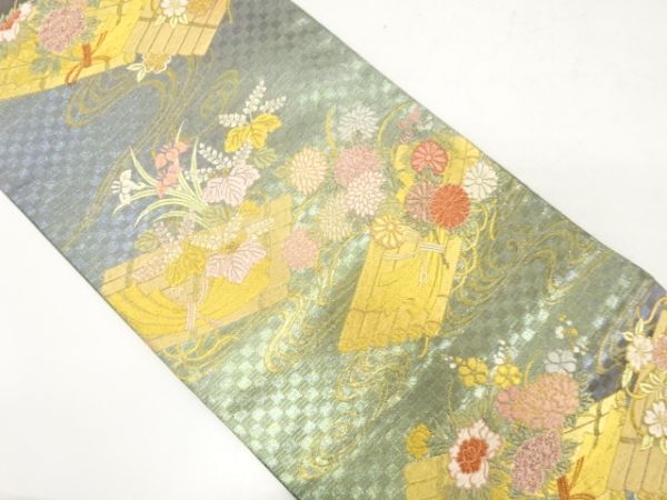 ys7235372; 宗sou 廣悦製 流水に花筏模様織り出し袋帯【着】