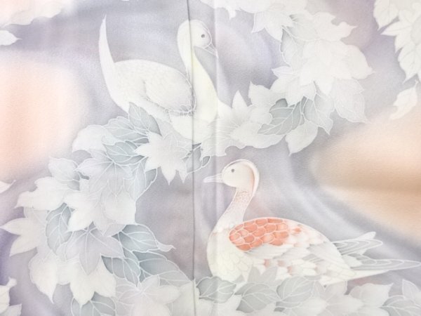ys7253377; 宗sou 流水に木の葉・鳥模様刺繍訪問着【リサイクル】【着】