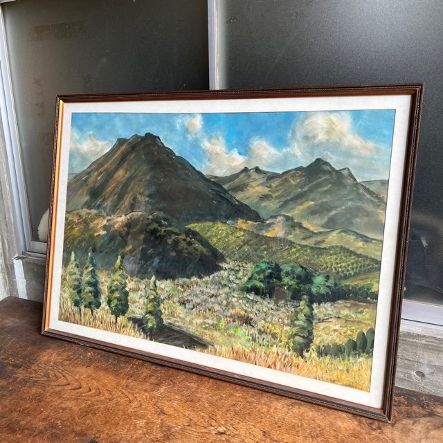 真作】絵画 油彩 雄大な山岳風景画 静寂な川辺の自然 自然の息吹