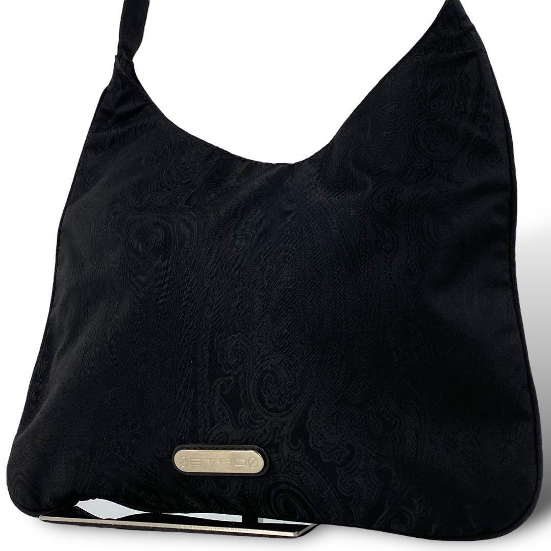 美品 ETRO エトロ ペイズリー ナイロン ワンショルダーバッグ ブラック