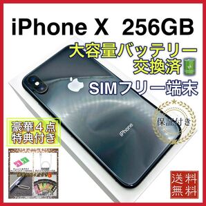 【美品】iPhoneX スペースグレイ 256GB SIMフリー 新品バッテリー