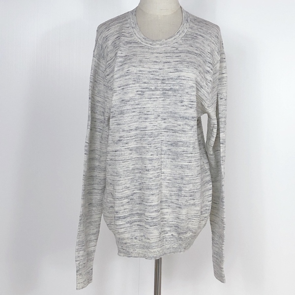 ZY0446 美品 UNIQLO ユニクロ メンズ トップス ニット セーター 長袖 Lサイズ ホワイト 白 グレー 灰 綿素材含 毛素材含 おしゃれ あたたか
