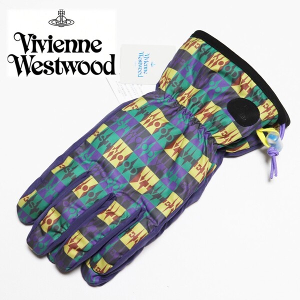 《Vivienne Westwood ヴィヴィアンウエストウッド》新品 裏地ふかふか レザーワッペン付おしゃれ手袋 グローブ プレゼントにも 25cm SK104
