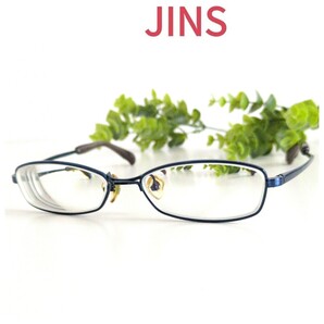 JINS ジンズ 眼鏡 メガネ スクエア メタルフレーム ブルー ネイビー 青 ユニセックス フレーム ビジネス オシャレ 軽量 定番 ブラウン