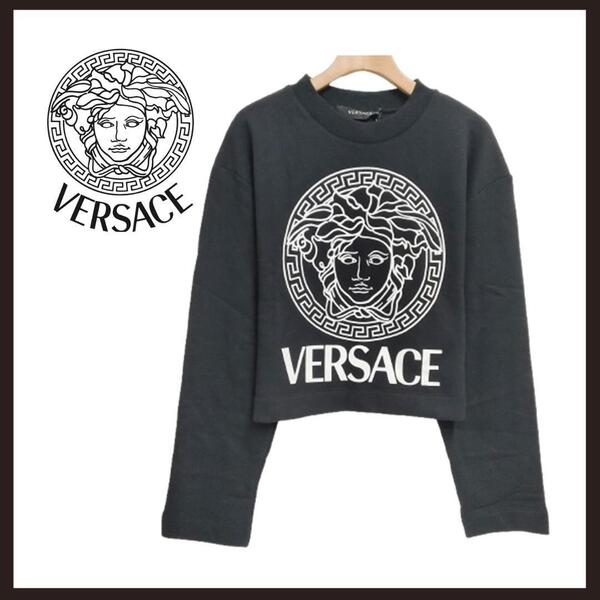 ○★新品 未使用 VERSACE メデューサロゴトレーナー クロップドスウェット ブラック M相当(ヴェルサーチェ)○●