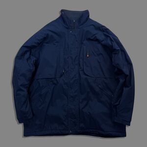 90s UK NIKE ナイキ ビンテージパフブルゾン パファー 中綿 ネイビー オレンジ ボックスシルエット ドローコード オーバーサイズ
