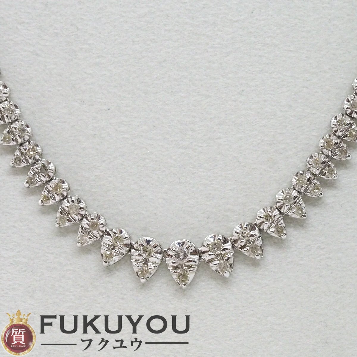 K18WG メレダイヤモンド 3.08ct ホワイトゴールド デザインネックレス 42cm 14.3g