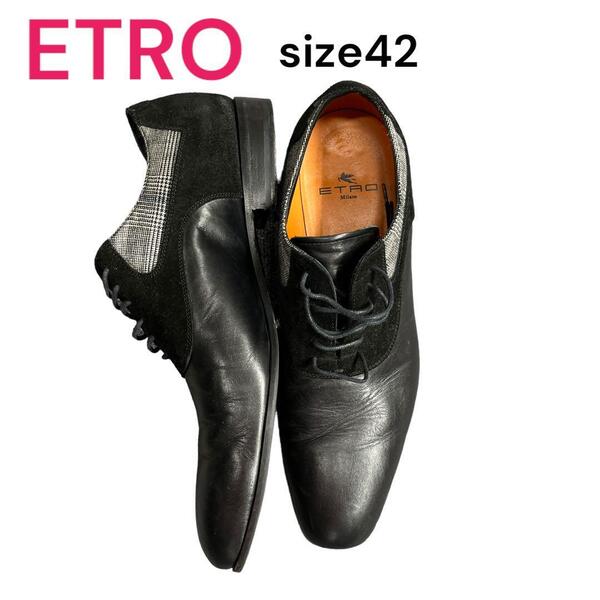 エトロ ETRO 革靴 スエード チェック M4H194 メンズ 革靴 ローファー プレーントゥ 42 26.5cm