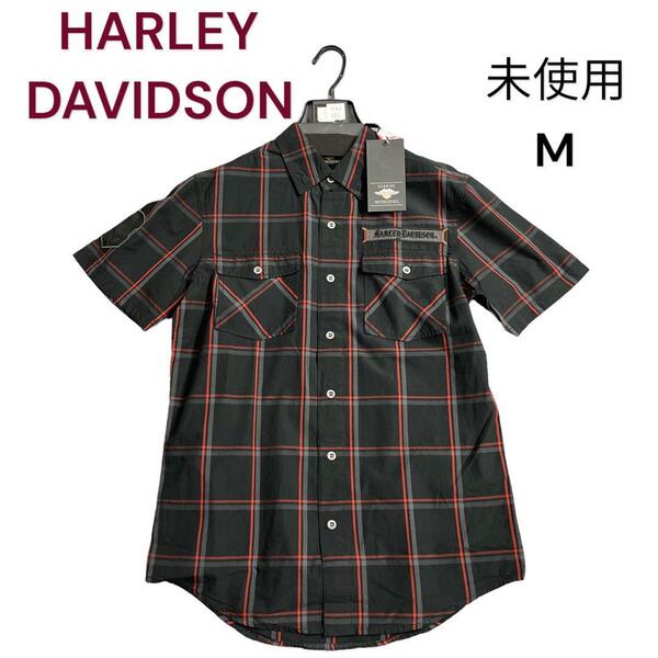 未使用 ハーレーダビッドソン チェック柄 コットン シャツ M M4G525 HARLEY-DAVIDSON 黒系 タグ付き