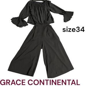 美品 グレースコンチネンタル 絞りが可愛い オールインワン 小さいサイズ34 GRACE CONTINENTAL M4I157 黒
