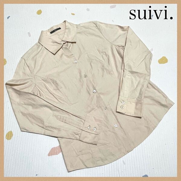 【suivi.】 スイヴィ 長袖シャツF アイボリー 襟シャツ 無地 Yシャツ