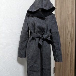 【送料無料】012 カシミヤ ウール メルトン圧縮 フード付 ベルトコート Lサイズリバーシブル ダブルフェイス フェルト MONCADA