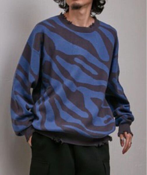 23AW Lui’s取扱 Neucon ゼブラ柄クラッシュニットNeucon Zebra Pattern Distressed KnitA