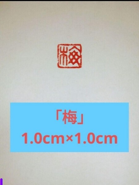 篆刻 落款印 遊印 雅号印 青田石 1.0×1.0cm「梅」収納袋付け