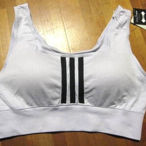 *送料無料*新品*M*adidas*ハーフトップ*ブラ*パープルホワイト*ストレッチ素材*立体成型*アディダス*グンゼ*