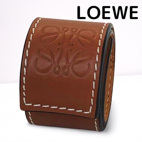 LOEWE ロエベ レザー アナグラム スラップ ブレスレット ブラウン