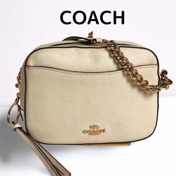 COACH ショルダーバッグ ホワイト カメラバッグ フリンジ チェーン