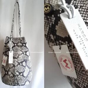 未使用タグ付 伊製 マルコマージ‘* ビアンコ 巾着バッグ レザー パイソン型押 バッグ 牛革 2836 トート ショルダー 斜めがけ