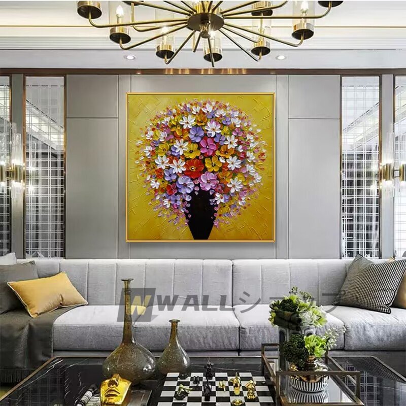 新品推薦☆手描き油絵の高級装飾画には花が彩りを添える