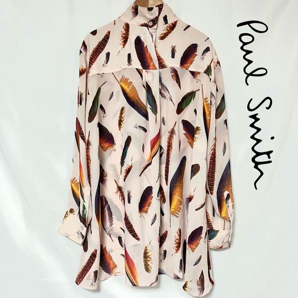 Paul Smith ポールスミス フェザー プリント ハイネック ブラウス 戸田恵梨香 着用モデル 鳥 羽 バード レディース 40 L