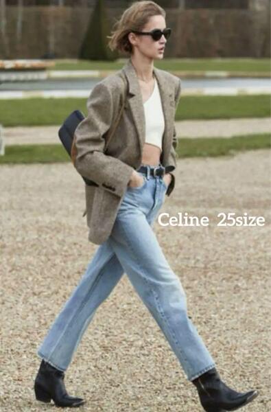 CELINE セリーヌ マーガレットジーンズ パンツ 25 ブルー ストレートデニム ジーンズ コットン ハイウエスト ストレートレッグ