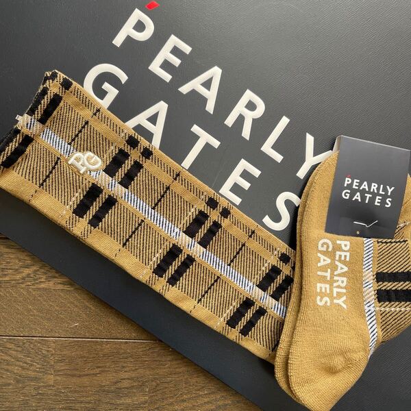 送料無料PEARLY GATESパーリーゲイツWOMENSチェック編地柄ハイソックス抗菌防臭アーチサポートクッション性パイル編Beige(大特価)新品