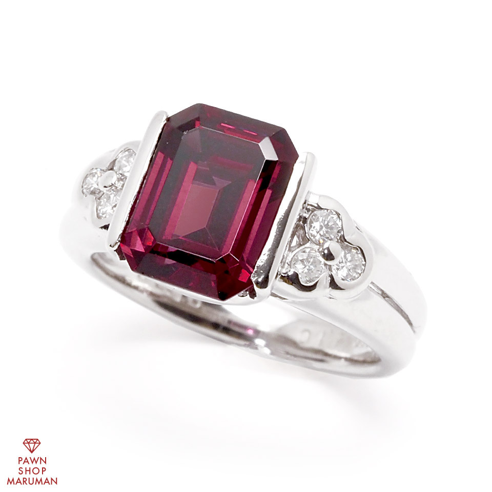 ロードライトガーネット ダイヤモンドリング Pt900 4.10ct 0.18ct #11 プラチナ 11号【丸万質舗】