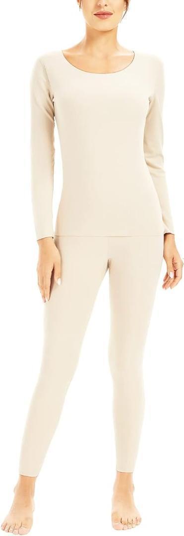 あったかインナー 上下セット 防寒 起毛 レディース 2XLサイズ　ベージュ