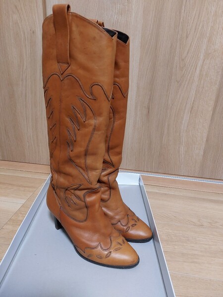 プールサイド ウエスタンブーツ キャメル色 24.5cm レザー