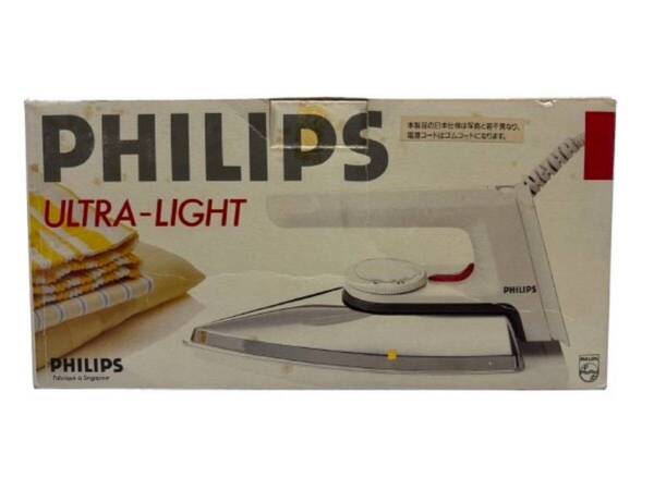 【送料無料!!】PHILIPS フィリップス ウルトラライト アイロン HD1173 ホワイト アンティーク ヴィンテージ 通電・動作確認済 説明書 箱