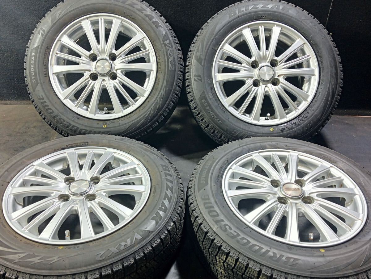 ☆１円スタート☆バリ山 165/70 R 14インチ スタッドレスタイヤ社外ホイール ４本セット 2016年 グッドイヤー製 トヨタアクアに装着  自動車、オートバイ